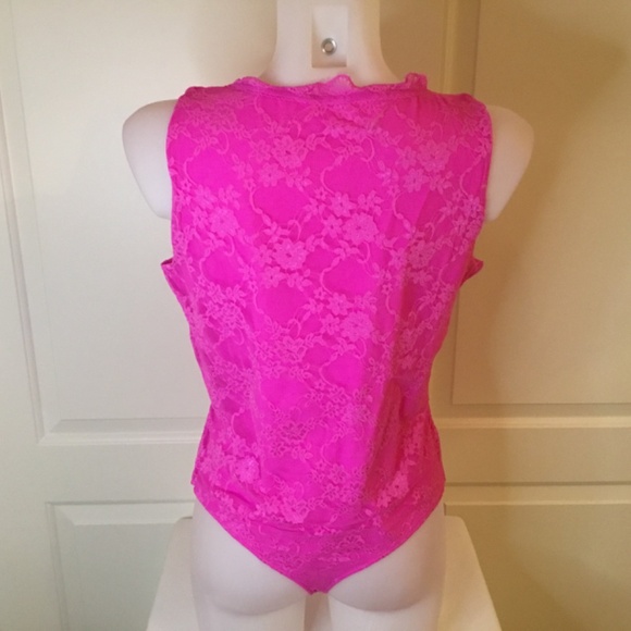 NWOT Hot Pink Lace Tank Top Bodysuit Plus Size XXL - Picture 3 of 6